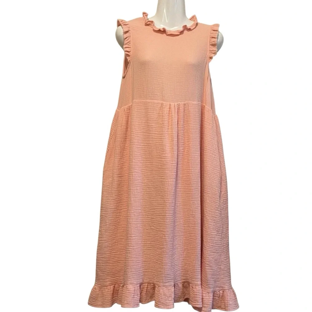 Mod Ref Pink Ruffled Sleeveless Sundress - Picture 1 of 7